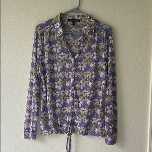 Floral Button-Front Tie-Hem Shirt in Lavender